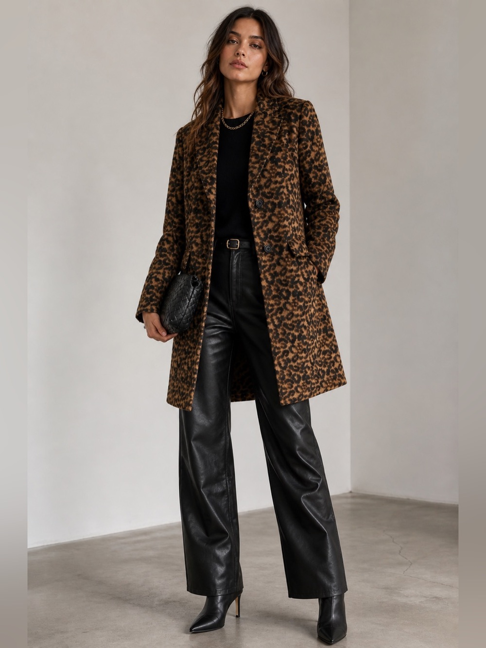 Michael Kors Single Breasted Wool Blend Coat Leopard Size XL